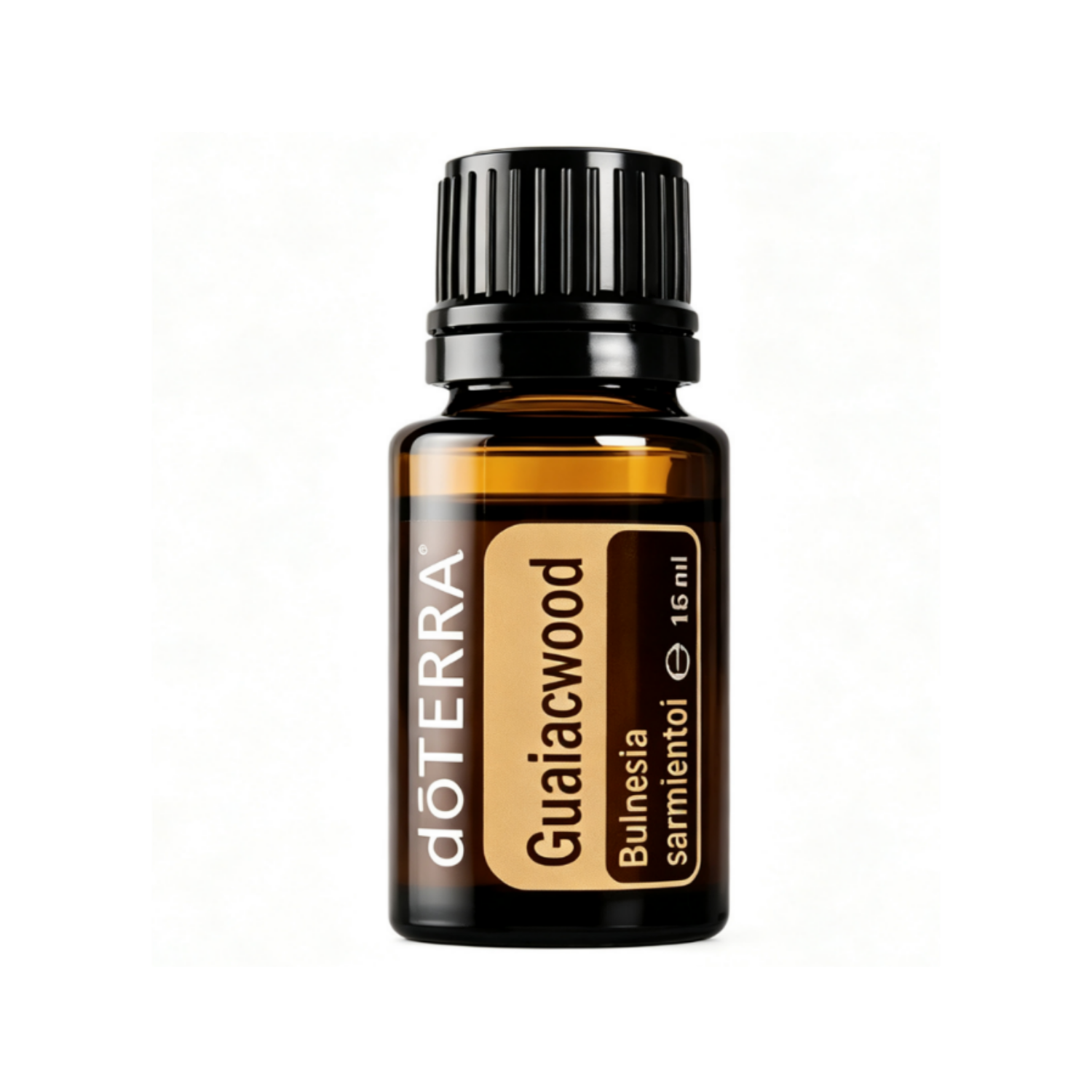 A 15 ml bottle of doTERRA Guaiacwood essential oil on a white background, with 'Guaiacwood 15 ml' text printed below.